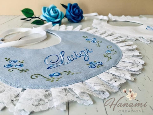 Bavetta roselline su lino colorato