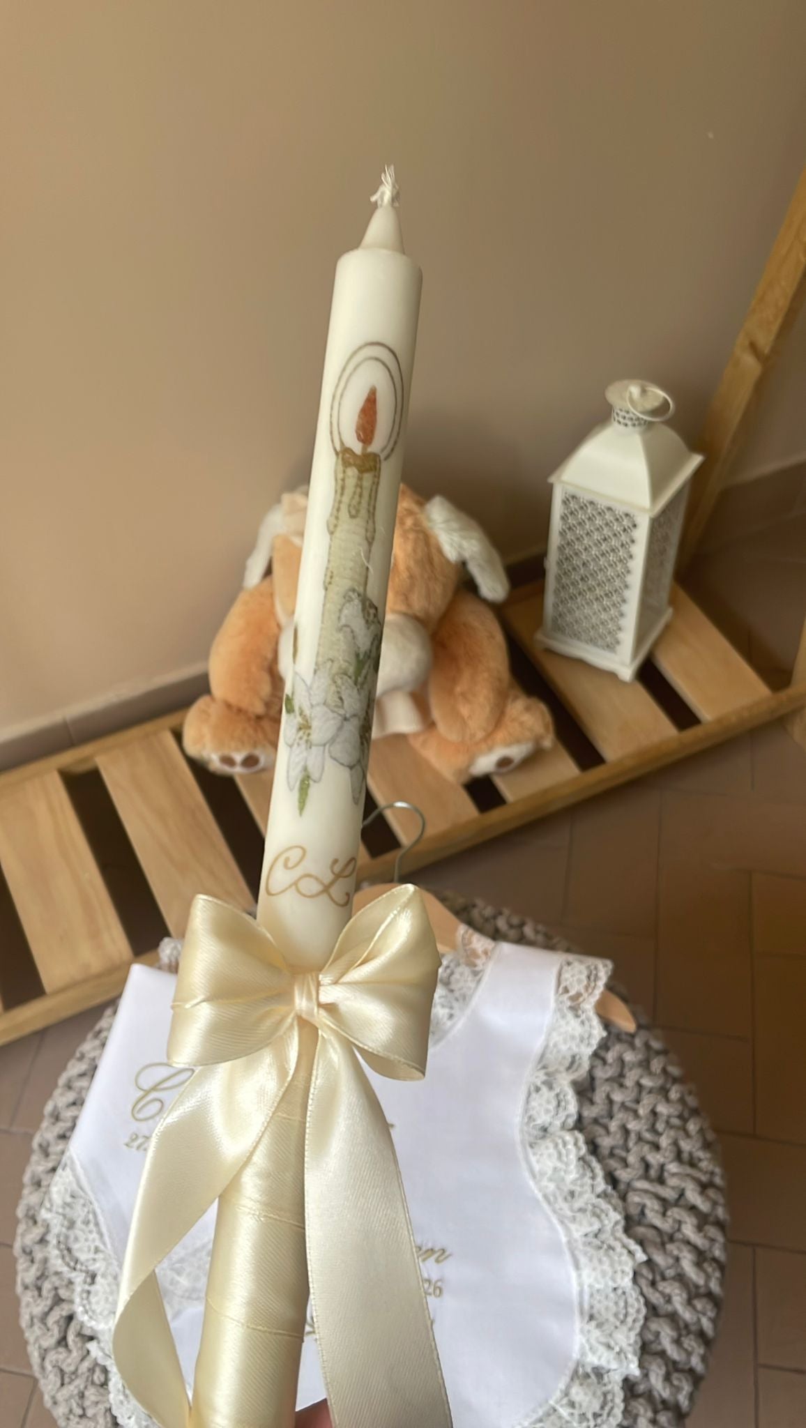 Candela battesimale Giglio + iniziali