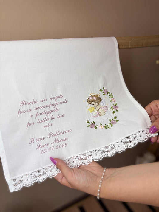 RICAMO - Asciugamano battesimale modello Beatrix •frase•