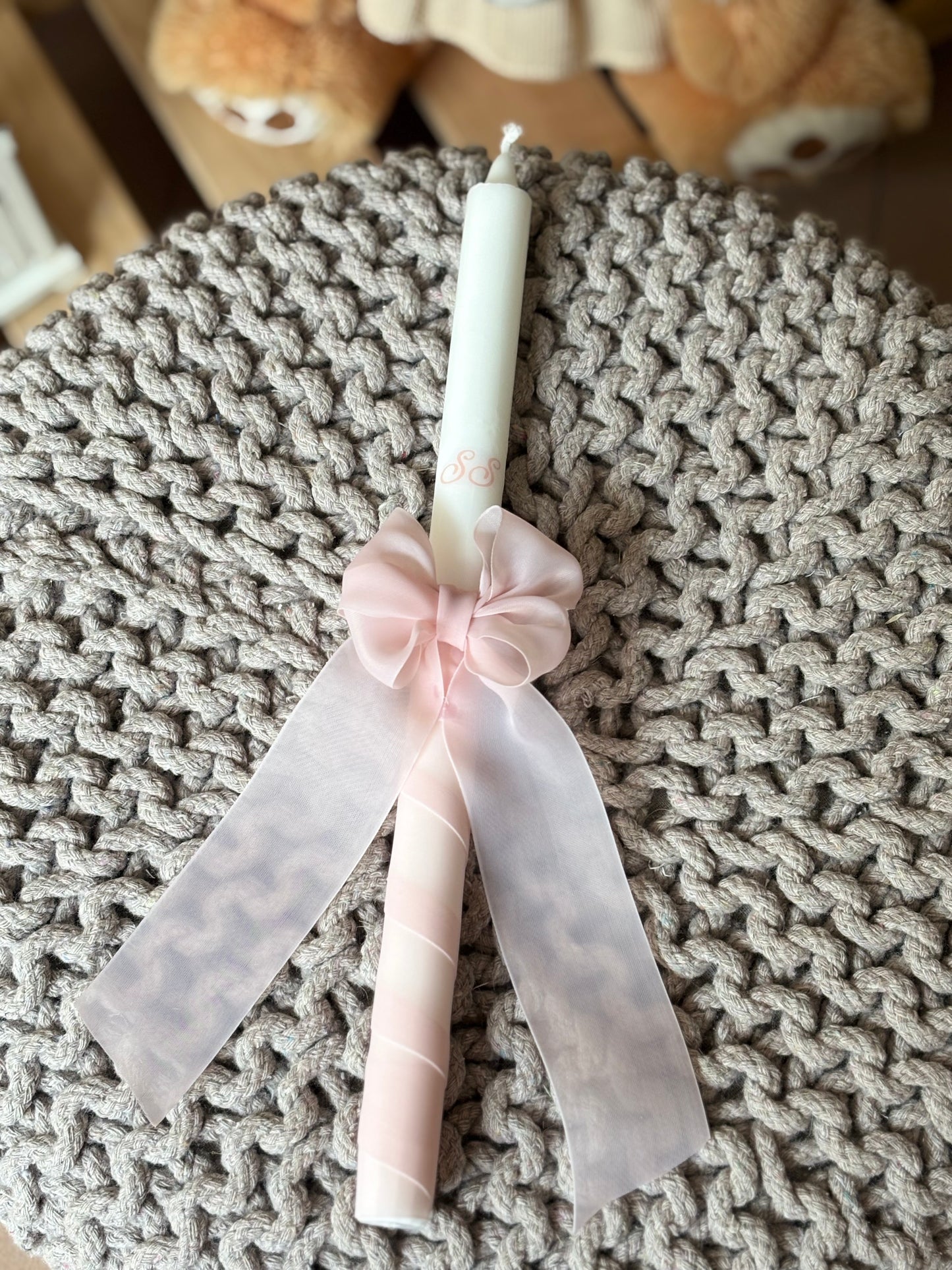 Candela battesimale fiocco in organza