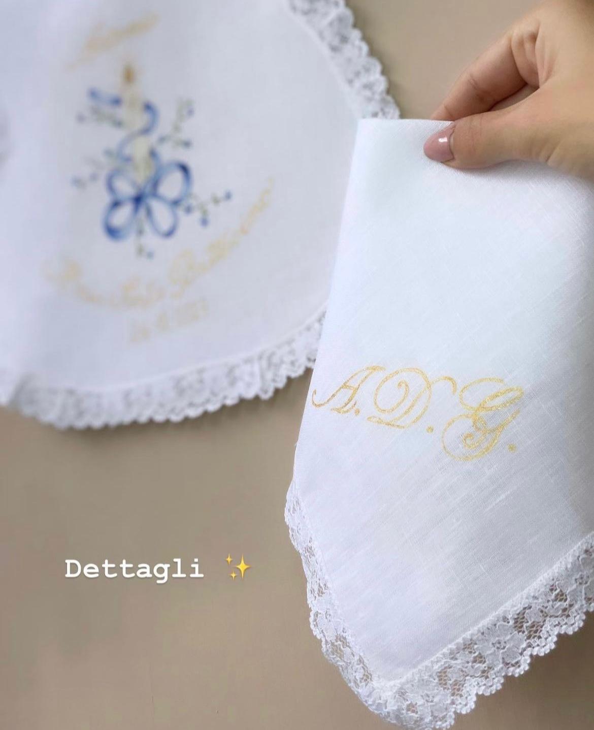 - DIPINTO - Fazzoletto battesimale con iniziali dipinte