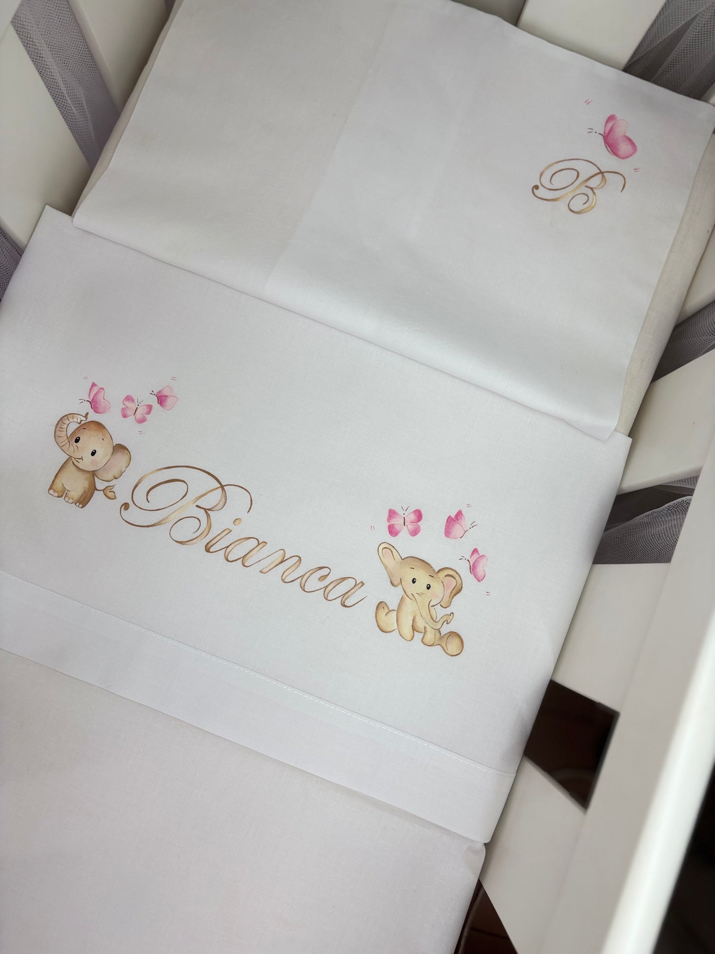 - DIPINTO - Lenzuolino con elefantini e farfalle
