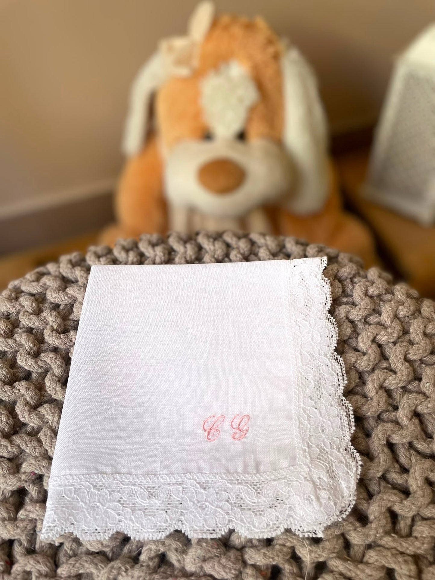 - RICAMO - Fazzoletto battesimale Corin -iniziali piccole-