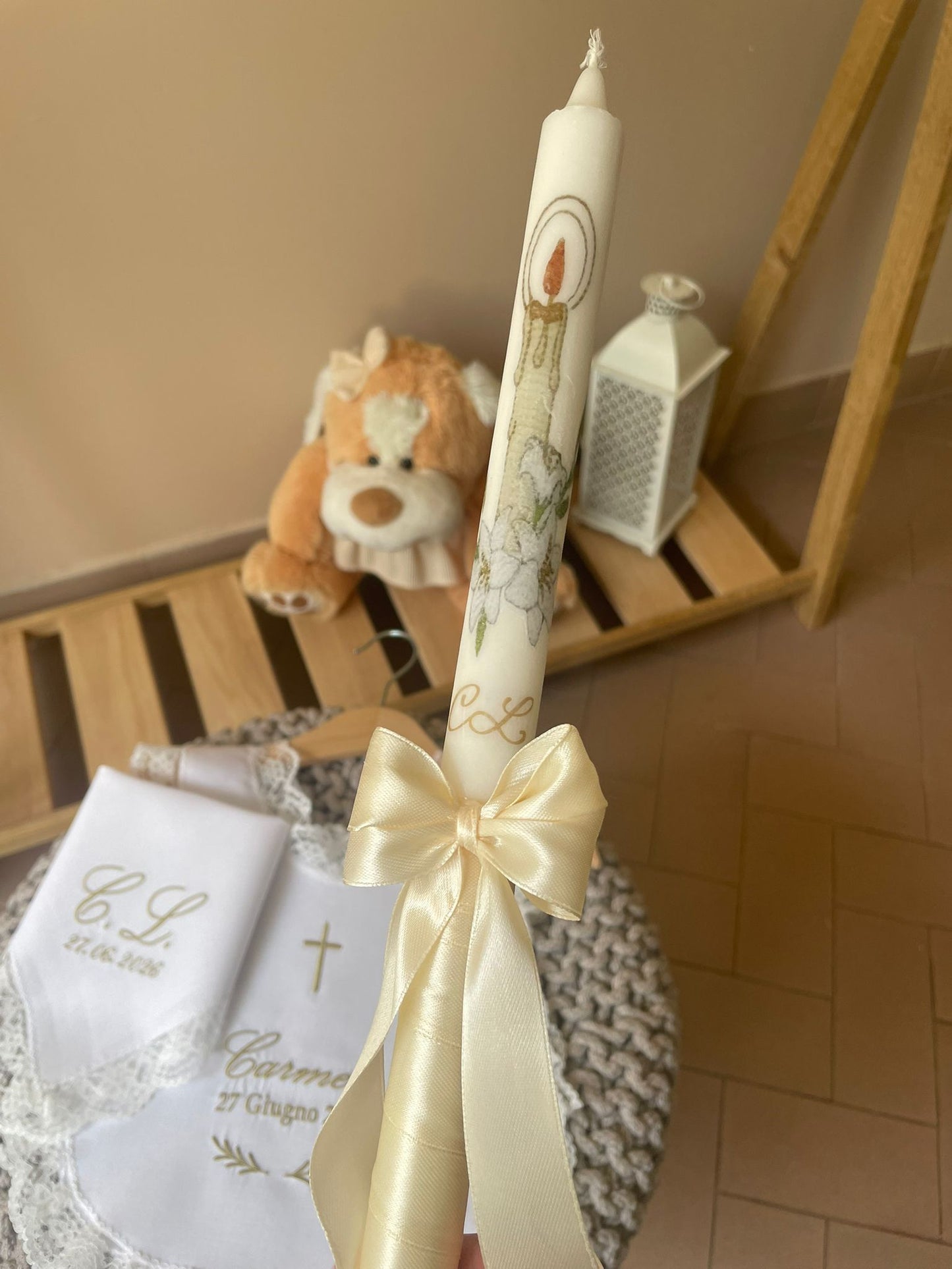 Candela battesimale Giglio + iniziali