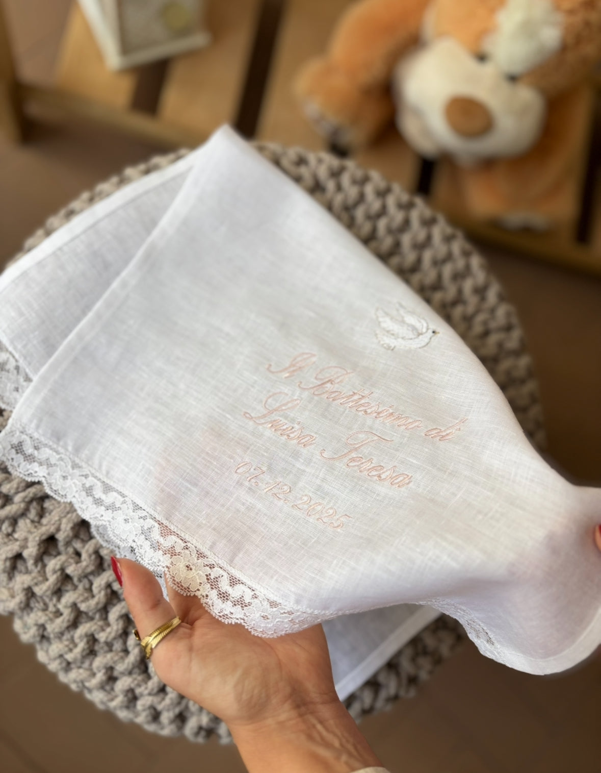 - RICAMO - Asciugamano battesimale con colomba